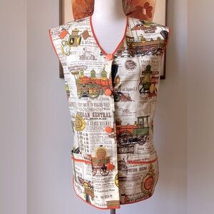 Groovy Vintage 1970’s Vest/Apron with Antique Train Print
